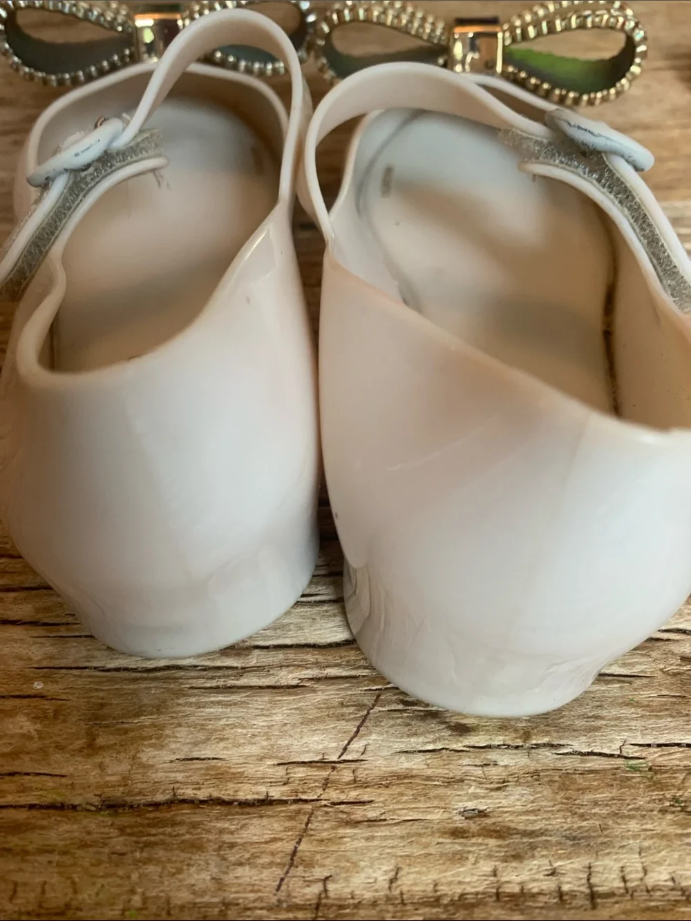 Girls Cream Jelly Mary Jane Shoes with Gold Bow Accent - Mini Melissa US 11